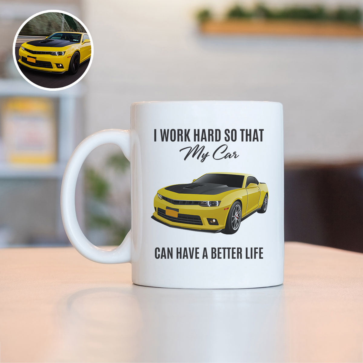 Custom I Work Hard Car Drawing Mug