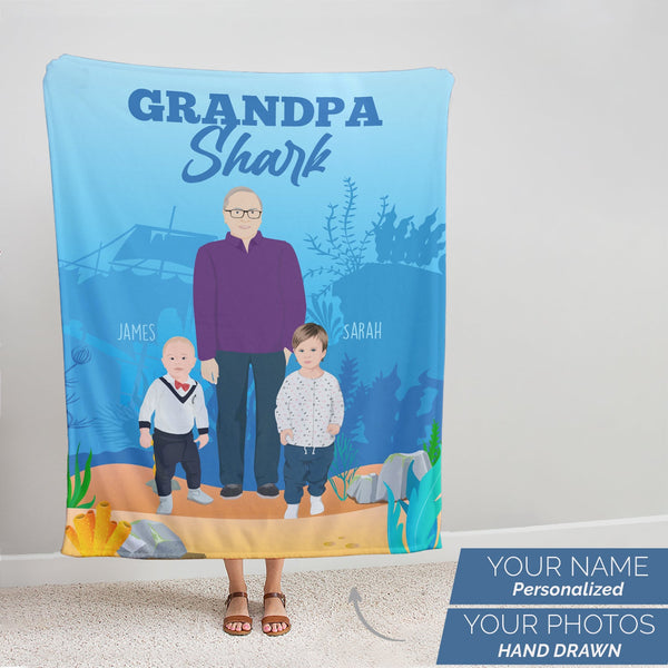 Grandpa Shark Blanket Personalized