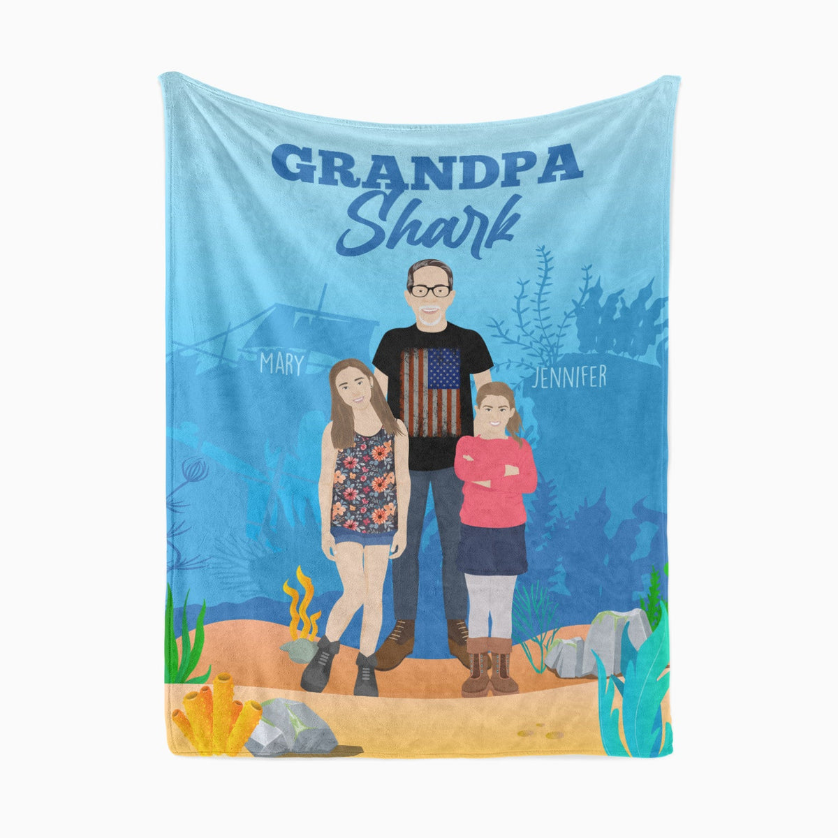 Grandpa Shark Blanket Personalized