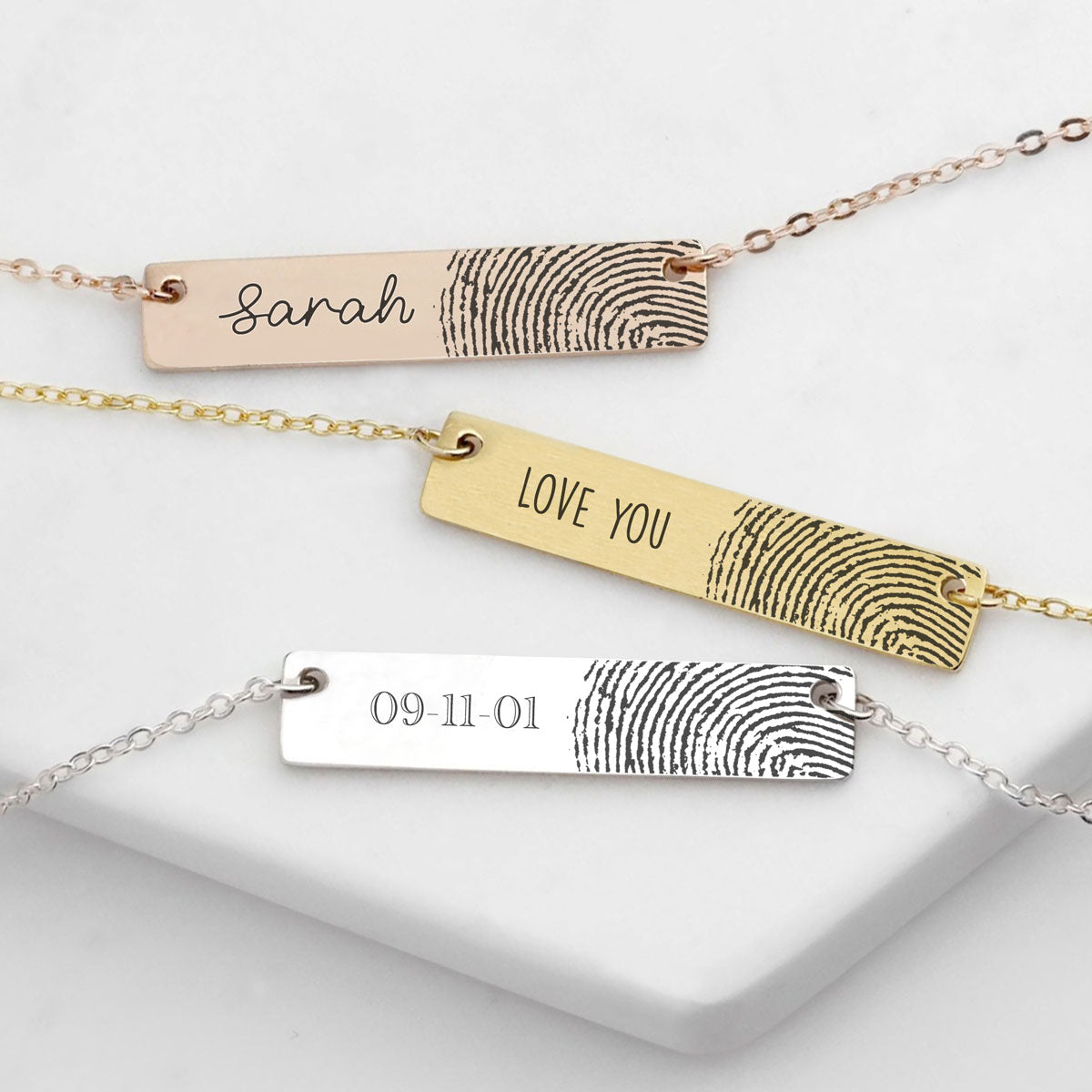 Horizontal Fingerprint Bar Necklace