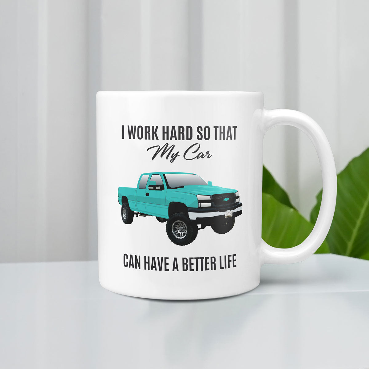 Custom I Work Hard Car Drawing Mug