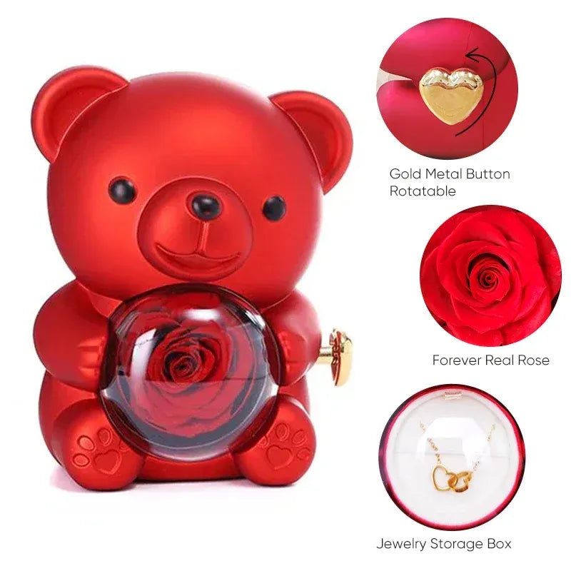 Eternal Rose Teddy Bear Jewelry Box