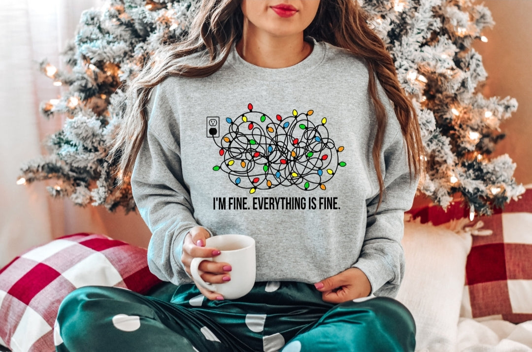 I'm Fine Everything Is Fine Sweatshirt, Christmas Sweatshirt, Sweatshirts Women, Christmas Sweatshirt Women, Christmas Lights Sweatshirt Unisex Sweatshirt