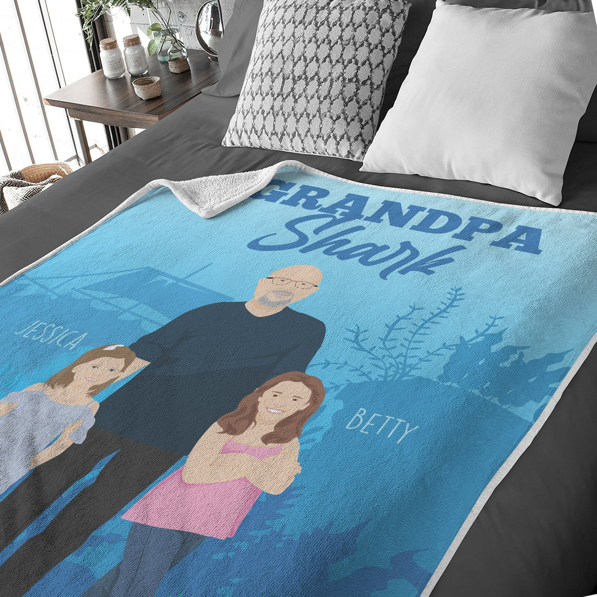 Grandpa Shark Blanket Personalized