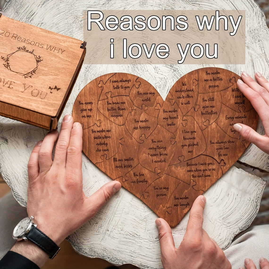 1set Wooden Love Puzzle Valentines Day Gift For HerHim 20 Reasons Why I Love You Puzzle  Engraved Love Gift  Why I Love You Mom Wooden Box  Sentimental Gifts For Wife Husband Girlfriend Boyfriend  Personalized Mothers Day Gift