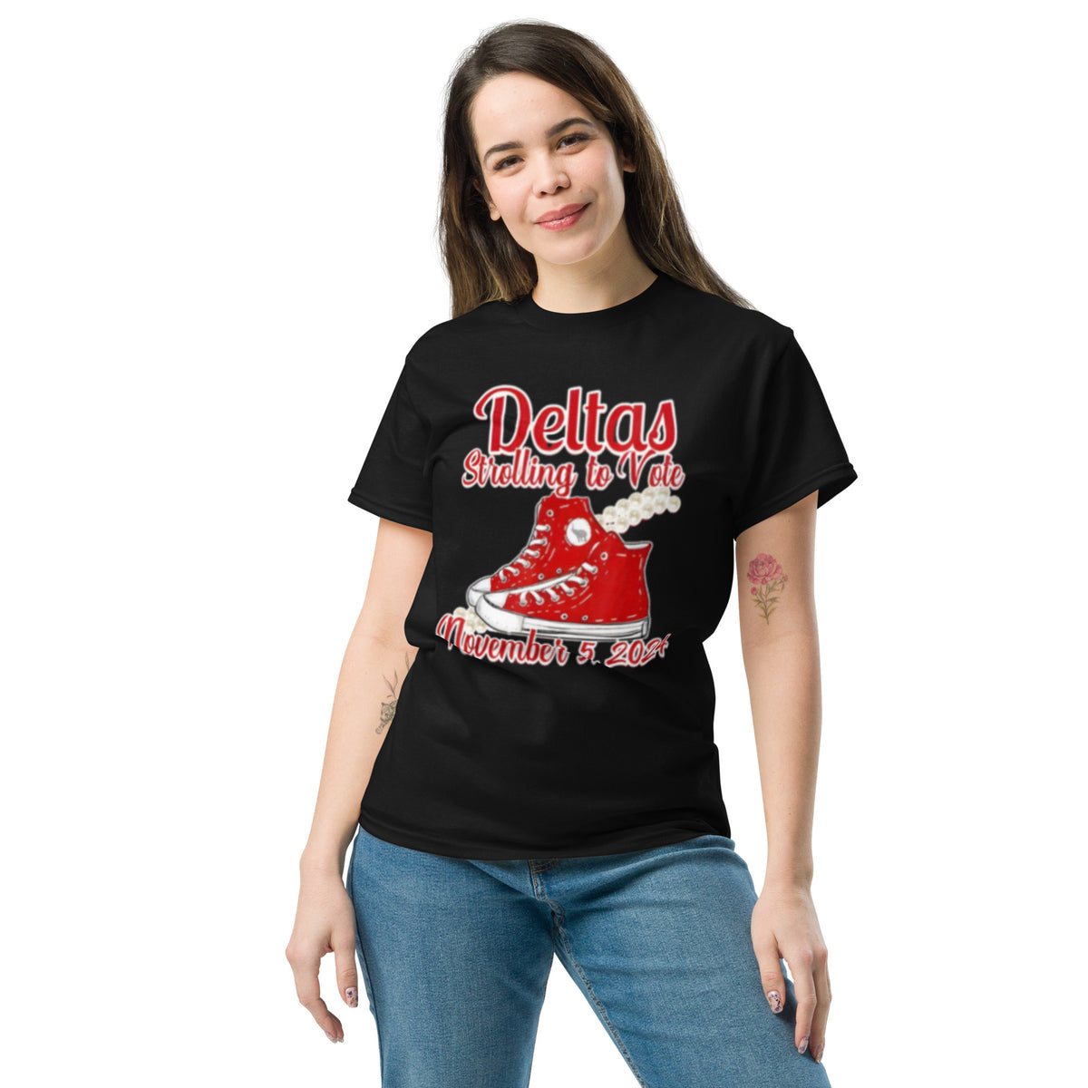 Deltas Strolling To Vote November- 5-2024 T-shirt - USA President Election Shirt Unisex Classic Chucks And Pearls Tee.