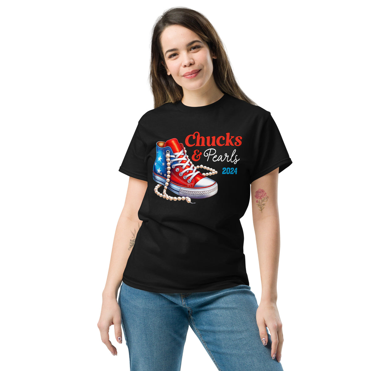 Chucks And Pearls - Kamala Harris Tee Shirt - Chuck And Pearl 2024 - I Am With Kamala - Tshirt Classic.