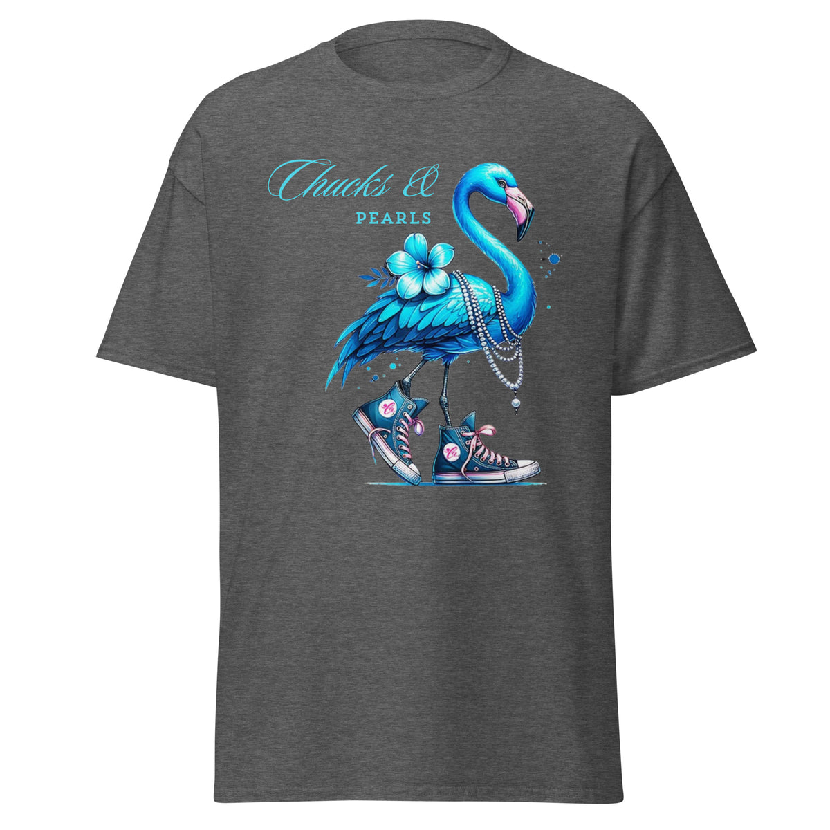 Flamingo chucks and pearls comma la kamala harris 2024, flamingo chucks and pearls tee - shirt kamala harris classic.